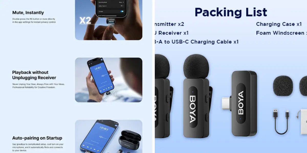 BOYA Mini 2-05 AI Noise Cancellation Super Mini Wireless Microphone (2).webp